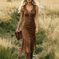 Robe moulante sans manches à pompons style western rétro