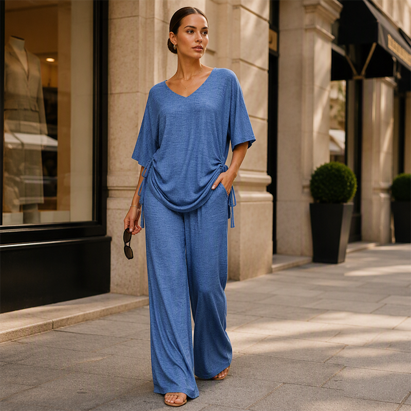 Ensemble décontracté pour femme : haut à col V et pantalon large