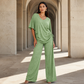 Ensemble décontracté pour femme : haut à col V et pantalon large