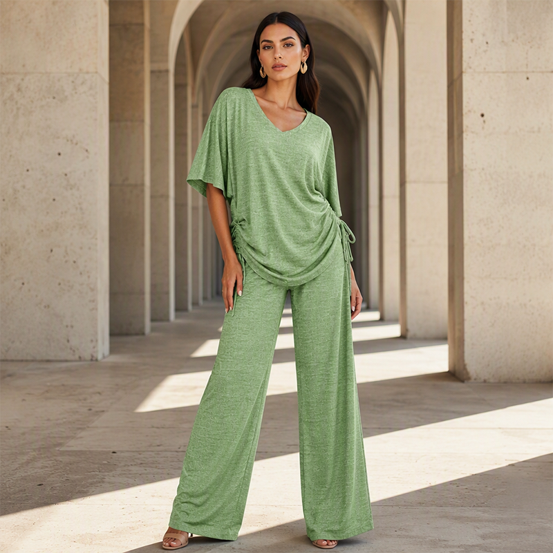 Ensemble décontracté pour femme : haut à col V et pantalon large
