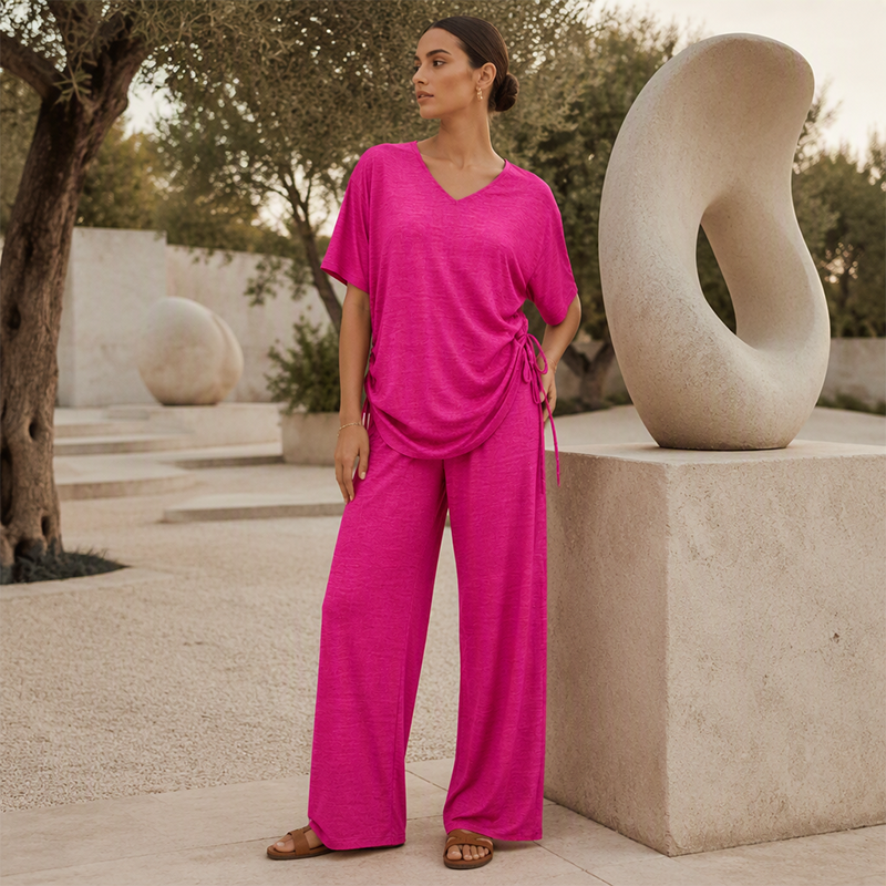 Ensemble décontracté pour femme : haut à col V et pantalon large