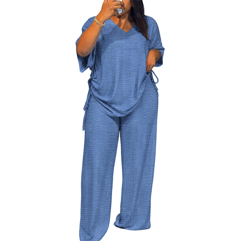 Ensemble décontracté pour femme : haut à col V et pantalon large