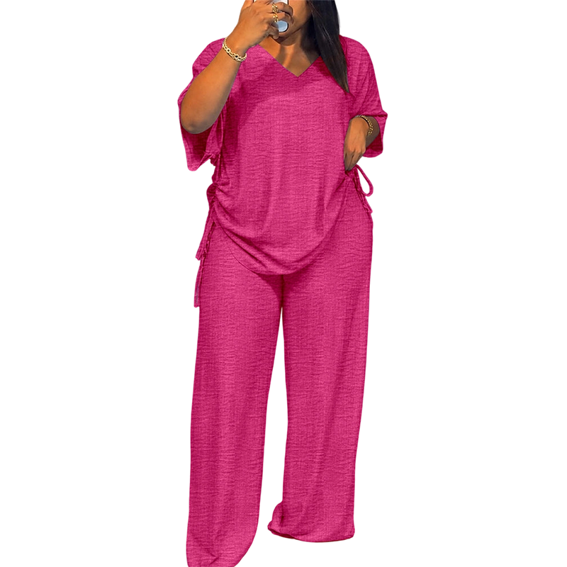 Ensemble décontracté pour femme : haut à col V et pantalon large