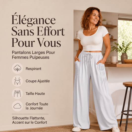 Pantalon large femme en coton et lin