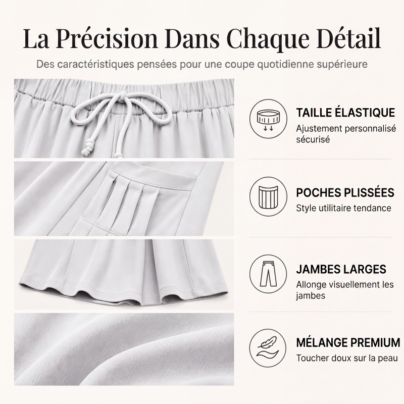 Pantalon large femme en coton et lin