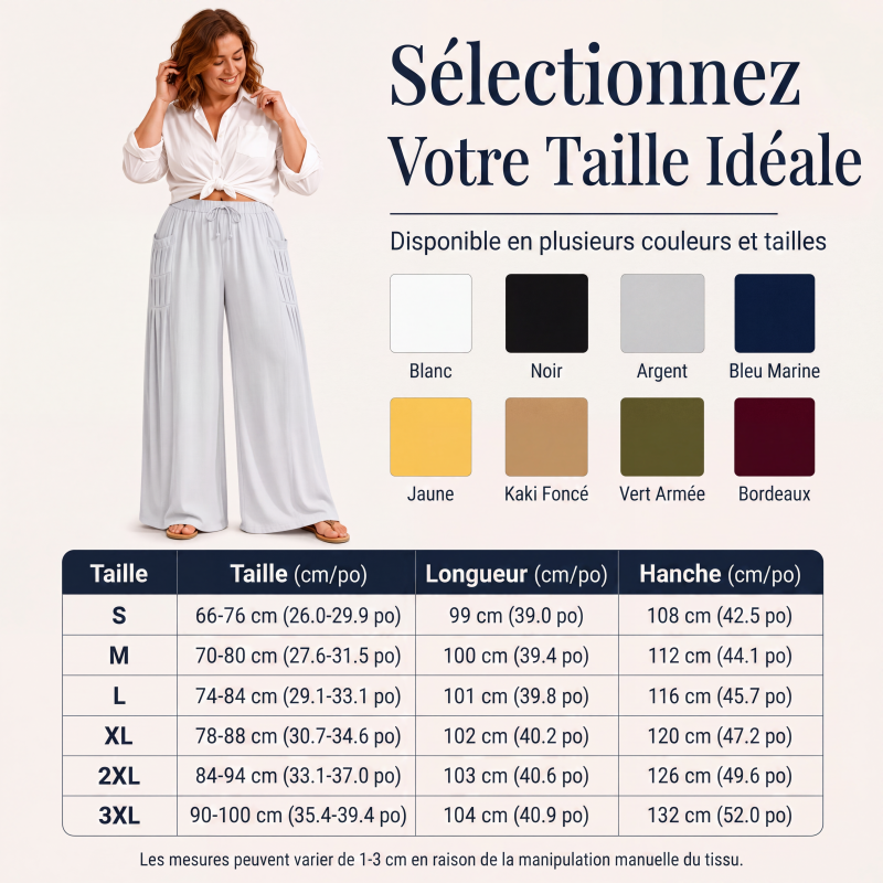 Pantalon large femme en coton et lin