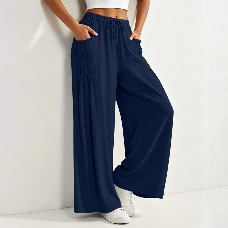 Pantalon large femme en coton et lin