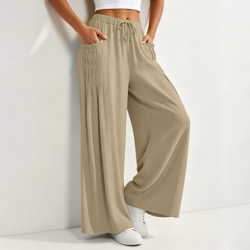 Pantalon large femme en coton et lin