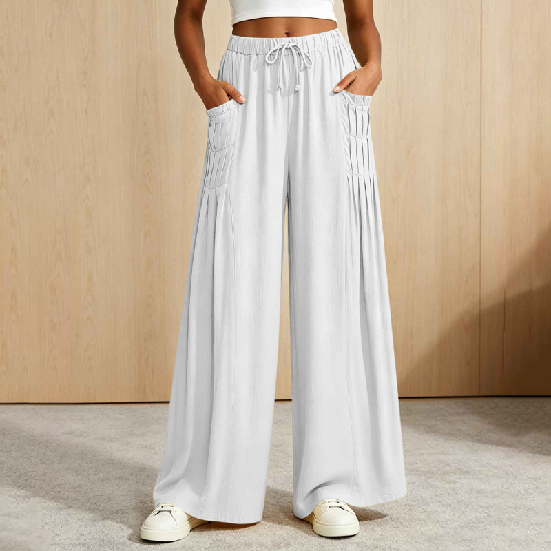 Pantalon large femme en coton et lin