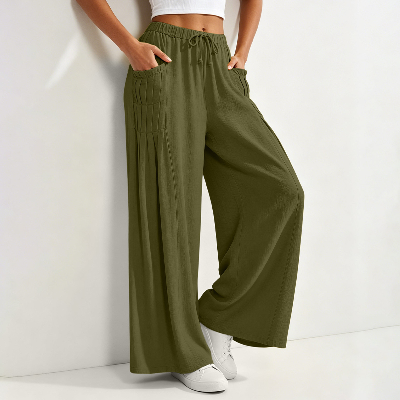 Pantalon large femme en coton et lin