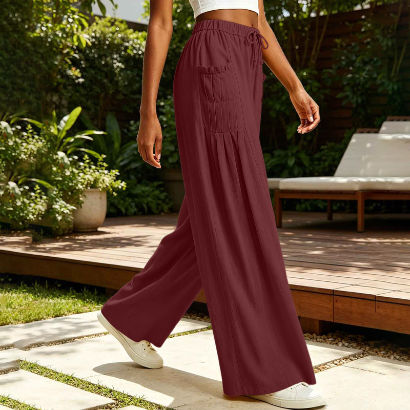 Pantalon large femme en coton et lin