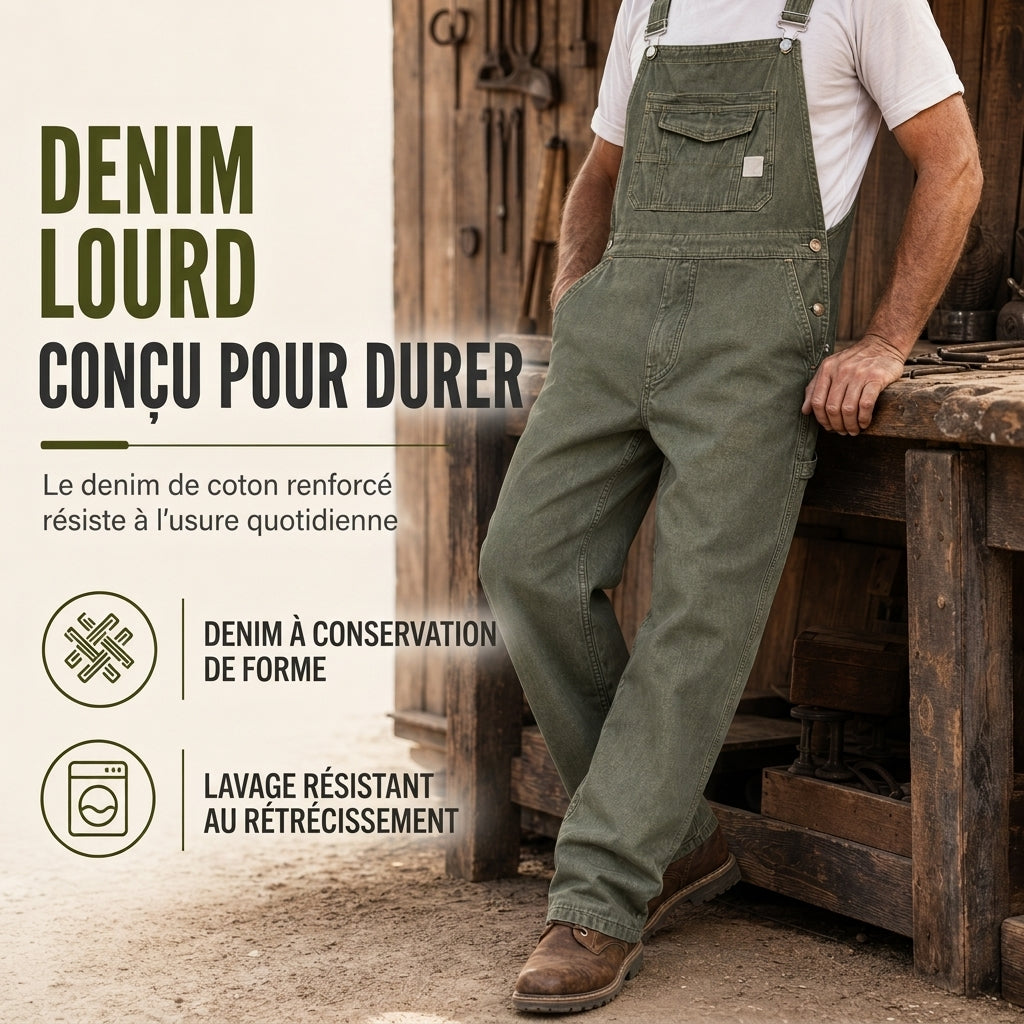 👖 Salopette Denim Homme – Coupe Relax & Style Workwear Multi-Poches