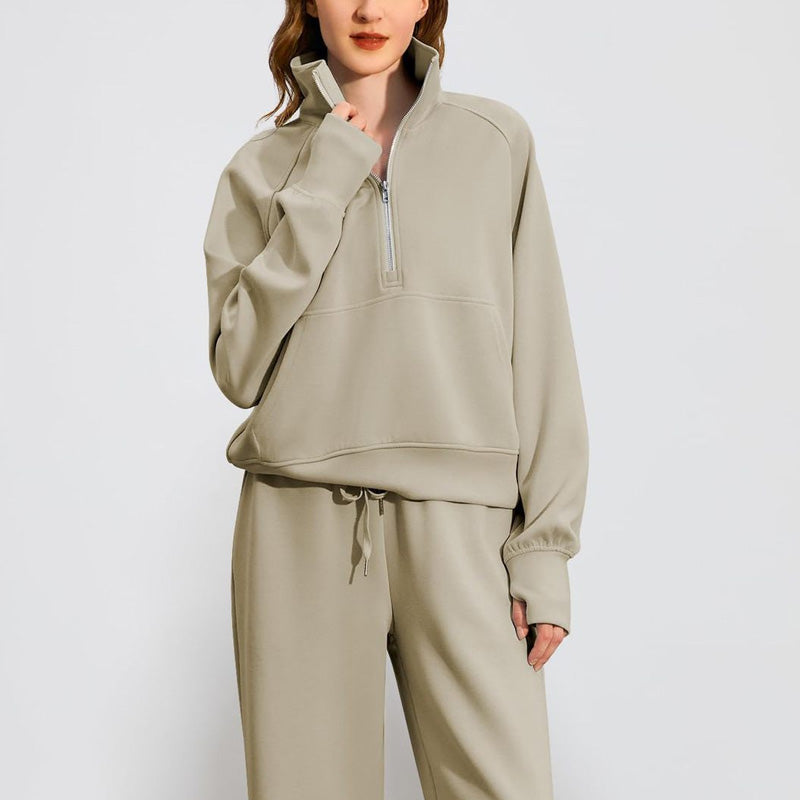 ⏳Réductions exceptionnelles⏳!😎Ensemble Pull-over Zippé à Col Montant et Pantalon à Jambes Larges pour Femme