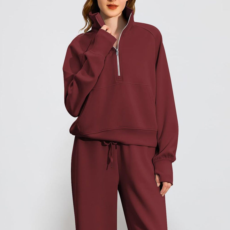 ⏳Réductions exceptionnelles⏳!😎Ensemble Pull-over Zippé à Col Montant et Pantalon à Jambes Larges pour Femme