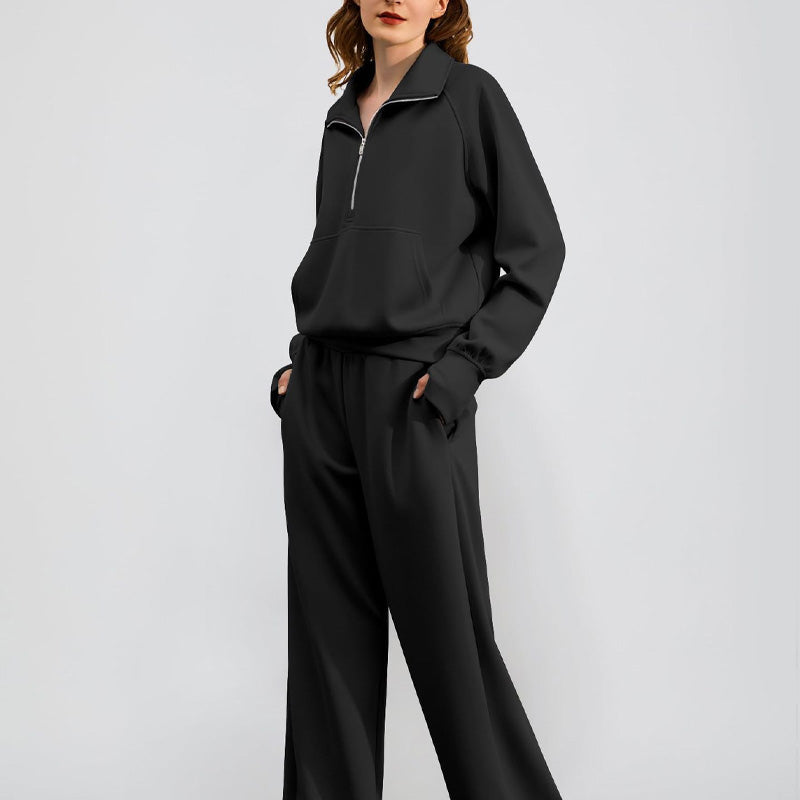 ⏳Réductions exceptionnelles⏳!😎Ensemble Pull-over Zippé à Col Montant et Pantalon à Jambes Larges pour Femme