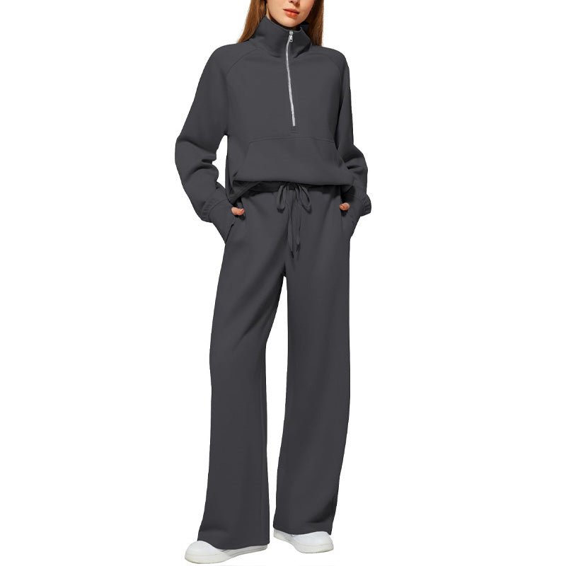 ⏳Réductions exceptionnelles⏳!😎Ensemble Pull-over Zippé à Col Montant et Pantalon à Jambes Larges pour Femme