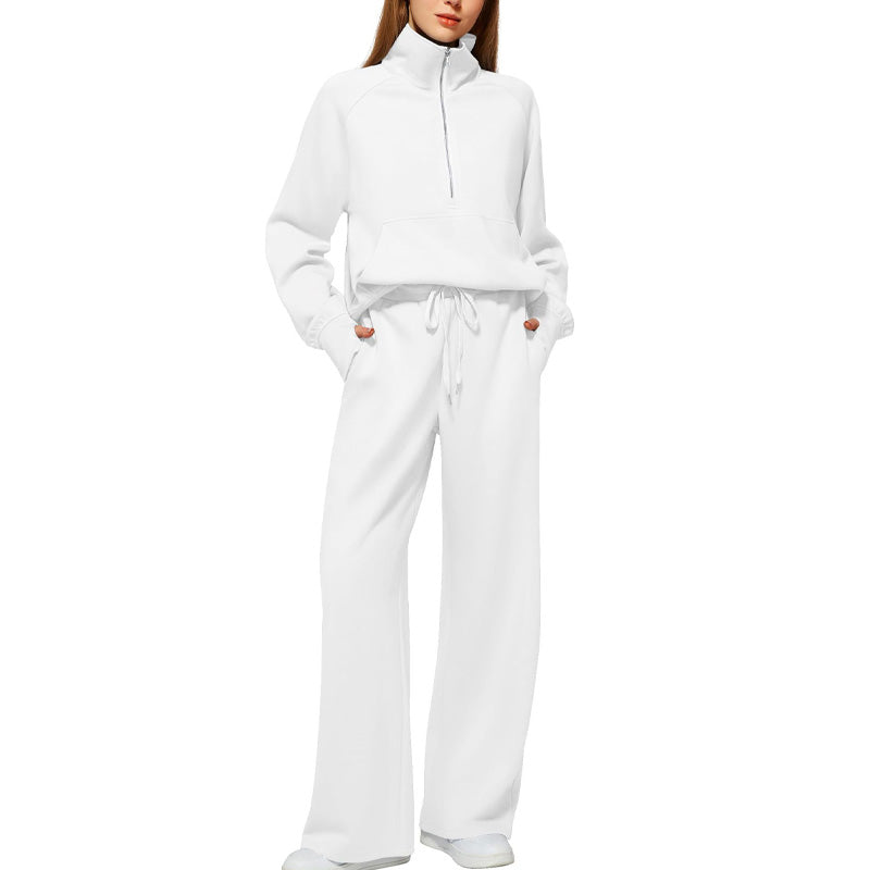 ⏳Réductions exceptionnelles⏳!😎Ensemble Pull-over Zippé à Col Montant et Pantalon à Jambes Larges pour Femme