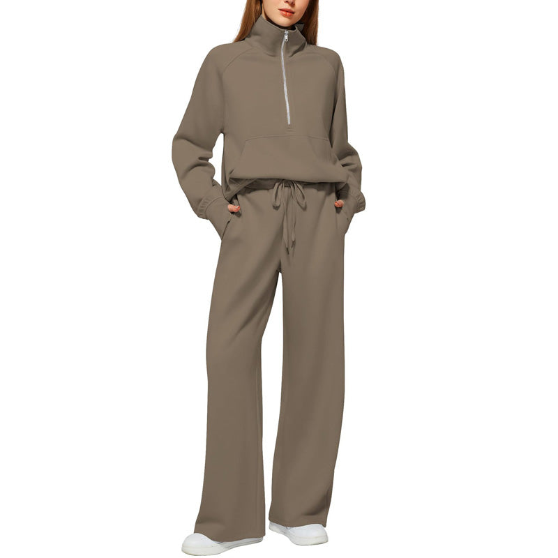 ⏳Réductions exceptionnelles⏳!😎Ensemble Pull-over Zippé à Col Montant et Pantalon à Jambes Larges pour Femme