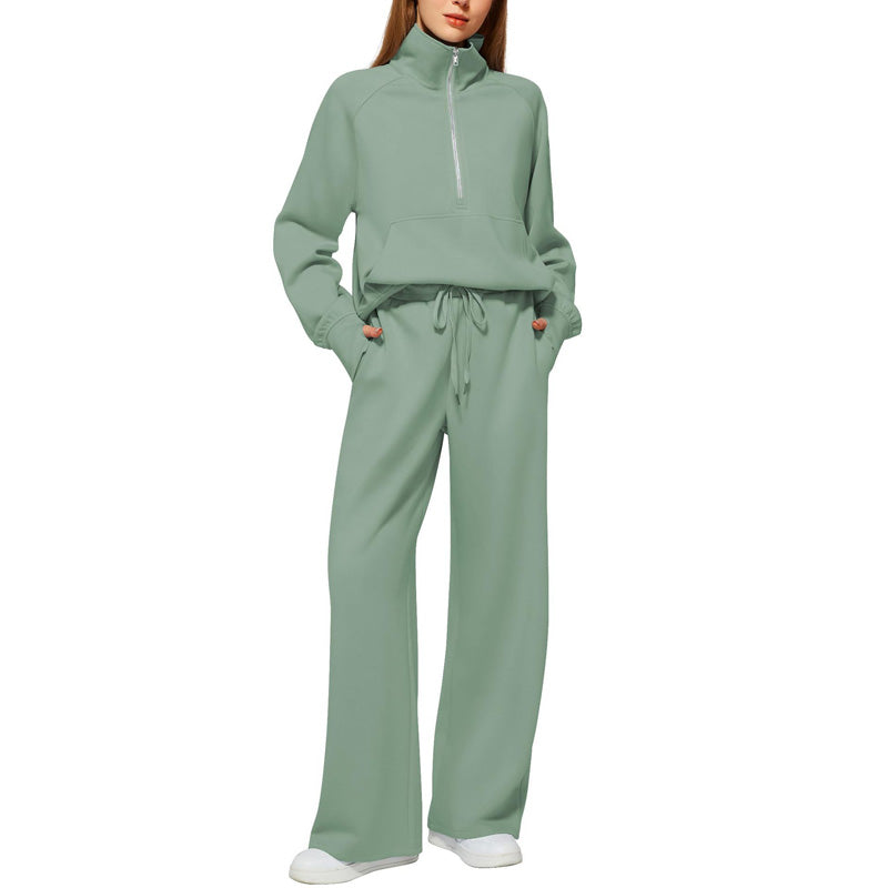 ⏳Réductions exceptionnelles⏳!😎Ensemble Pull-over Zippé à Col Montant et Pantalon à Jambes Larges pour Femme