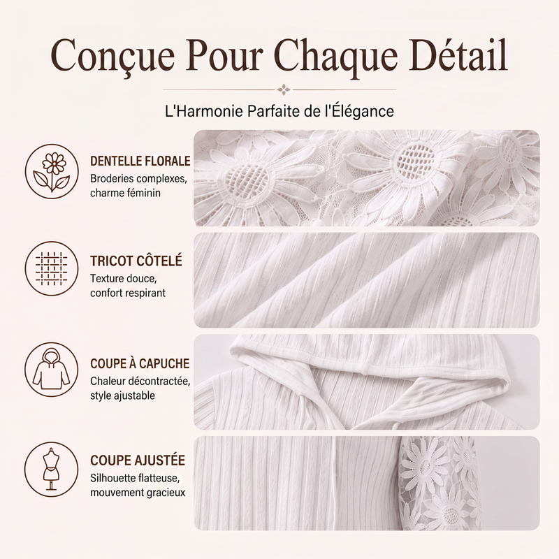 👜 -50 % sur toute la mode femme ! ✨Pull à capuche chic pour femmes avec manches en dentelle