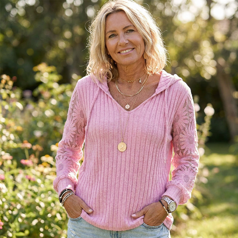 👜 -50 % sur toute la mode femme ! ✨Pull à capuche chic pour femmes avec manches en dentelle