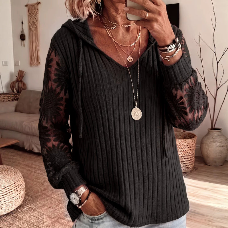 👜 -50 % sur toute la mode femme ! ✨Pull à capuche chic pour femmes avec manches en dentelle