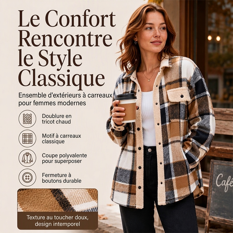 ⏳Liquidation totale⏳Veste à carreaux à blocs de couleur décontractée pour femme
