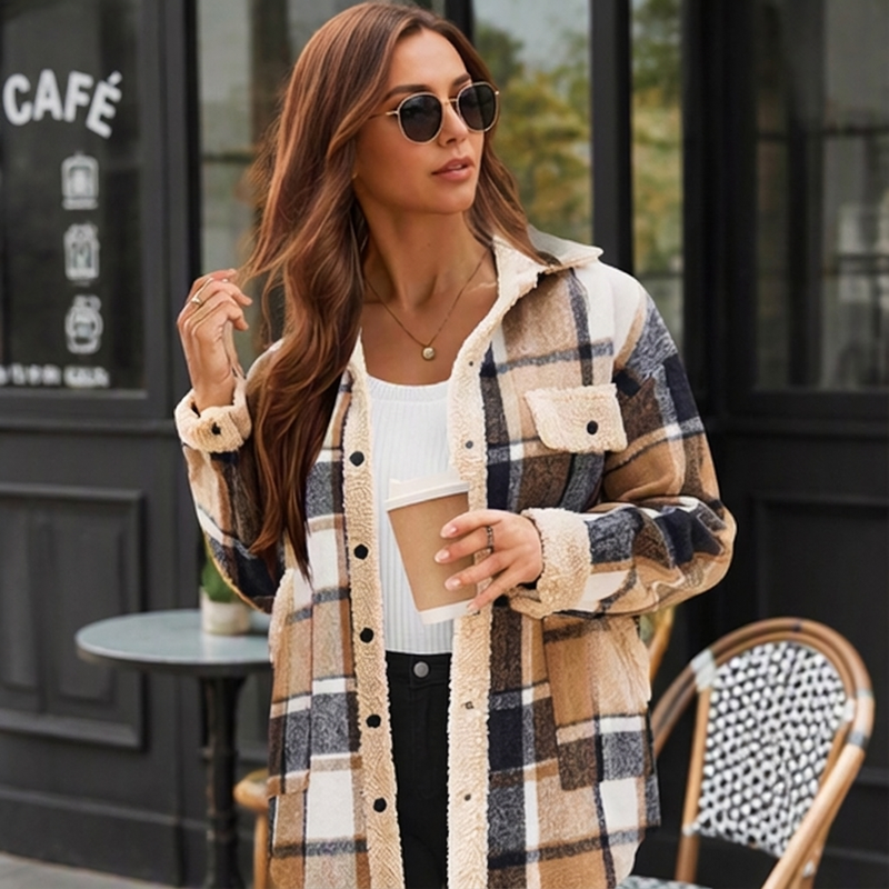 ⏳Liquidation totale⏳Veste à carreaux à blocs de couleur décontractée pour femme