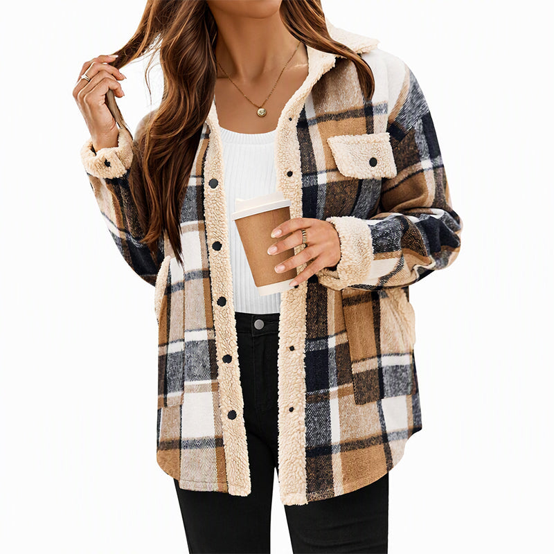⏳Liquidation totale⏳Veste à carreaux à blocs de couleur décontractée pour femme