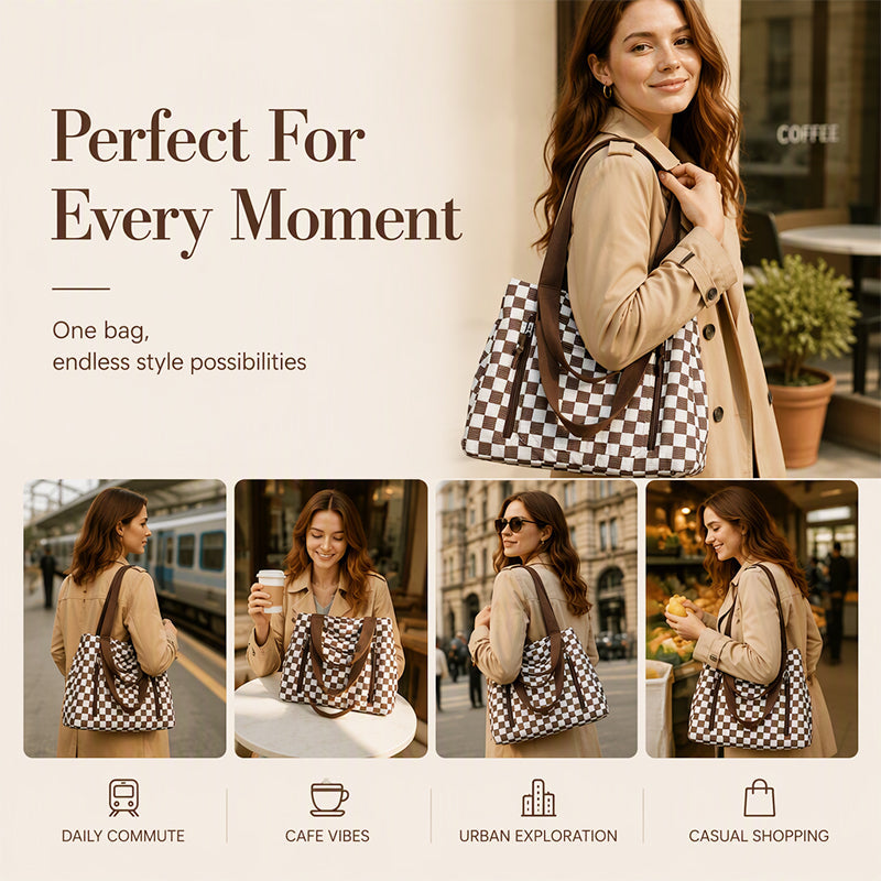 Casual Large Capacity Checkerboard Tote Bag