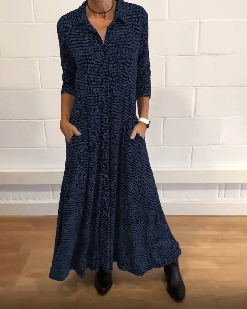 Robe longue à manches longues avec imprimé et décolleté en V