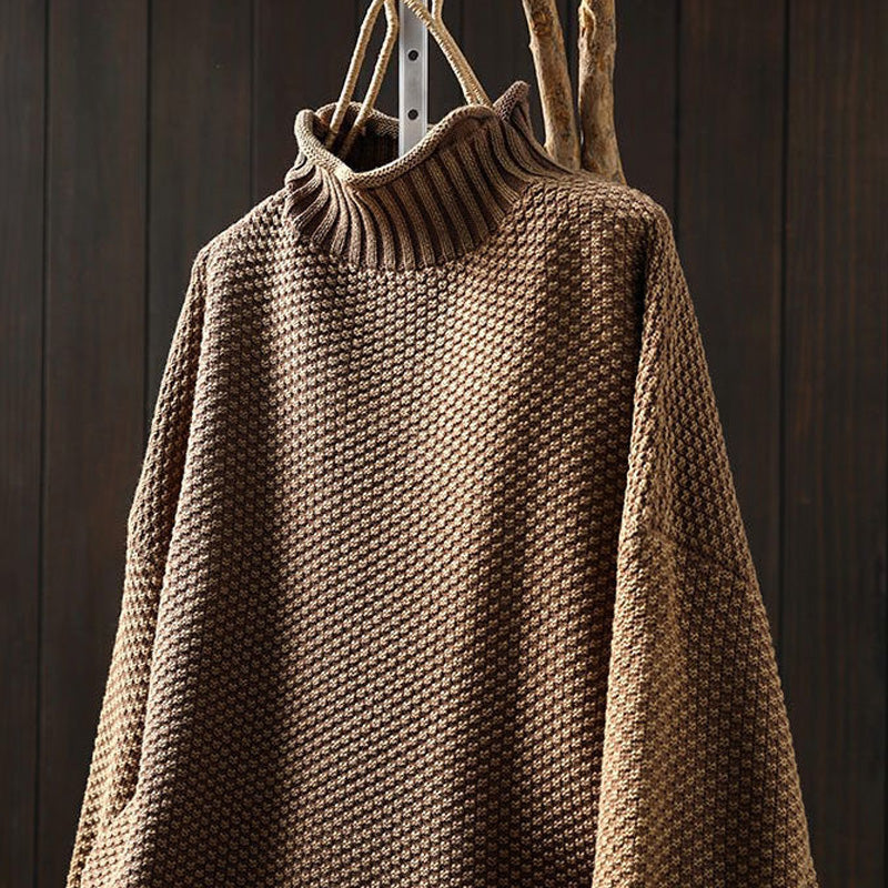 Meilleur cadeau pour elle - Pull rétro tricoté sans serrer avec un col roulé pour les femmes