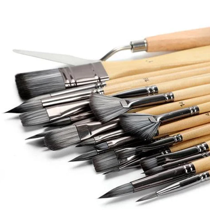 Pinceau de Peinture d'Art Professionnel avec Poignée en Bois Naturel