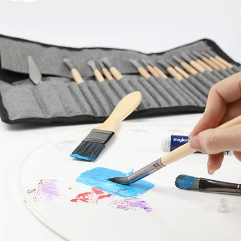 Pinceau de Peinture d'Art Professionnel avec Poignée en Bois Naturel